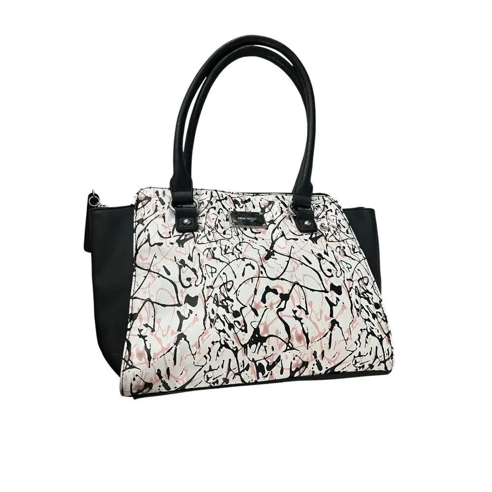 Nine West Satchel Splatter Pattern in Pink, White, and Black Good Condition